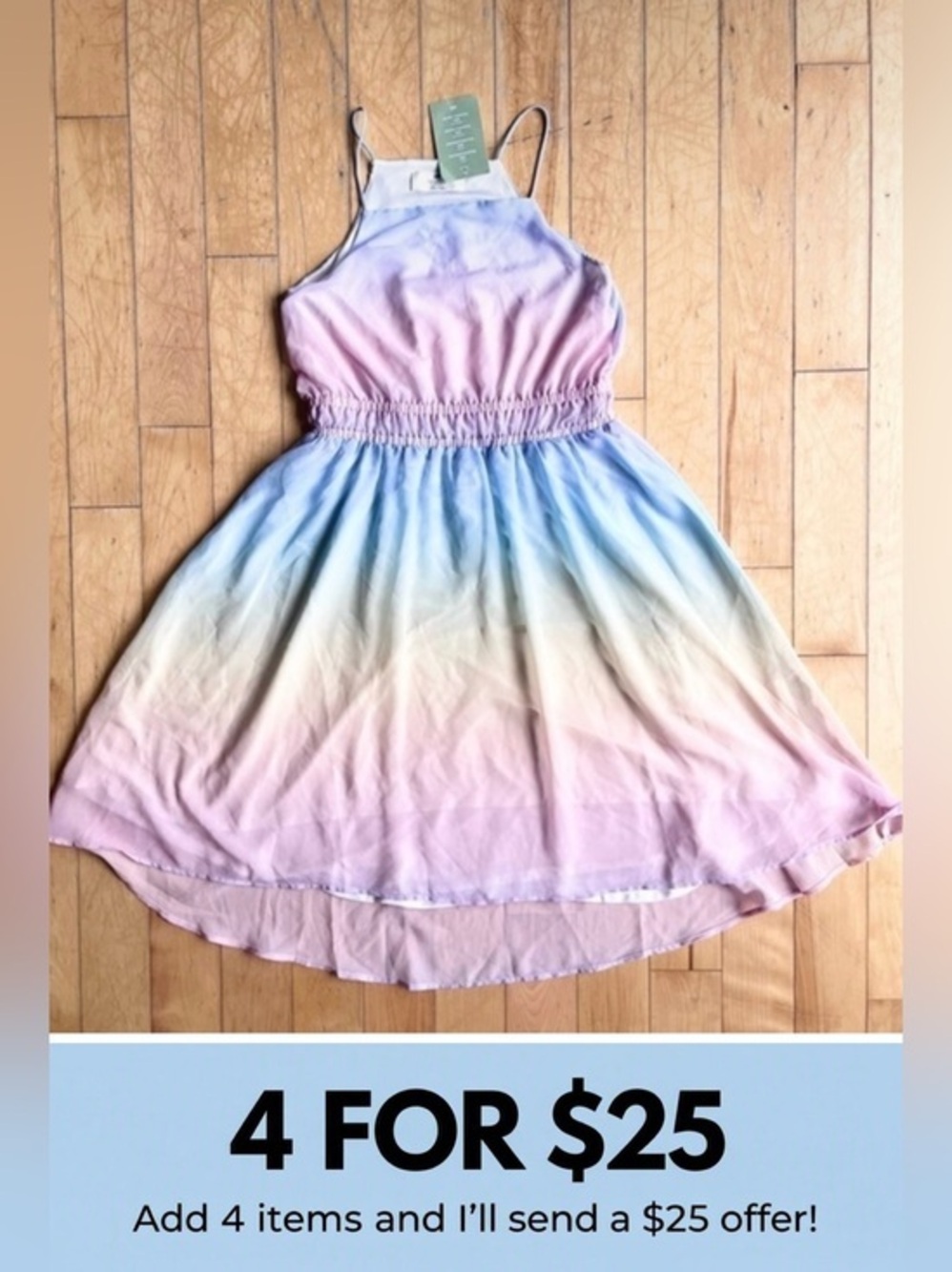 H&M NEW Sleeveless Elastic Waist Multicolor Pastel Ombre Dress Size 14 Girl